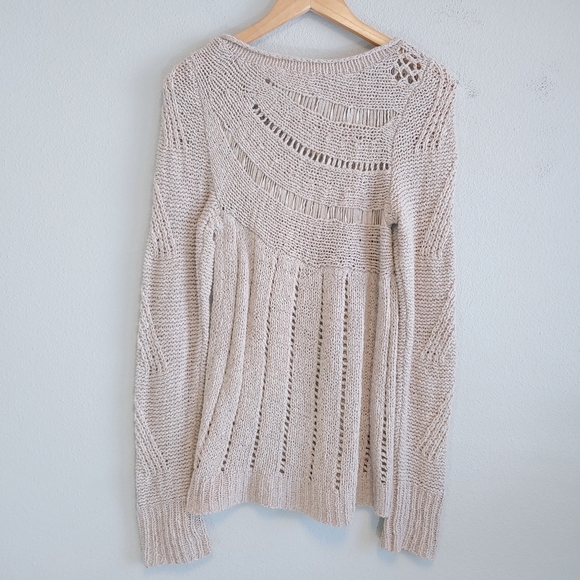Moth Anthropologie Oatmeal Color Asymmetrical Open Weave Knit Sweater Sz M - Picture 7 of 8